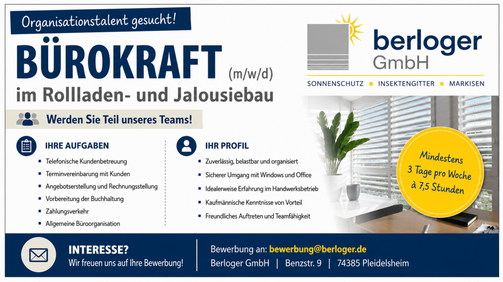 Stellenangebot Bürokraft, kaufmännische Angestellte